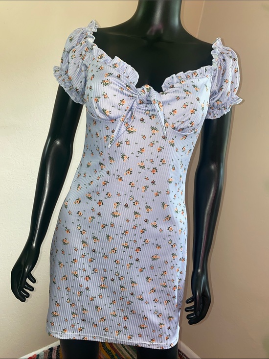 Zaful Dresses & Skirts - Zaful Light Blue Floral Ruffle Mini Dress